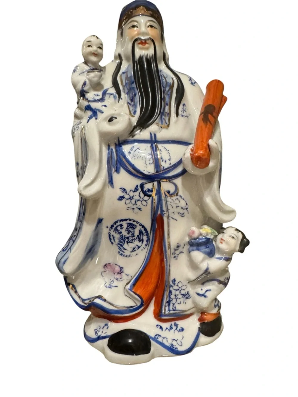 Vintage Chinese Porcelain Fu Lu Shou Statues- Set of Three Famille Rose - Picture 3 of 7